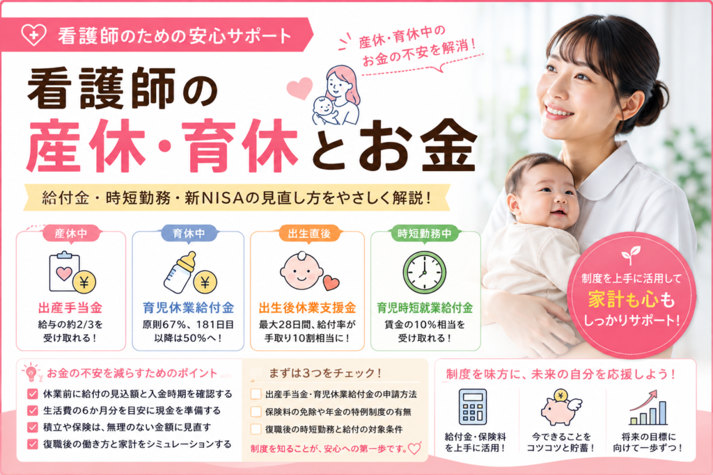 看護師の産休・育休とお金｜給付金・時短勤務・新NISAの見直し方